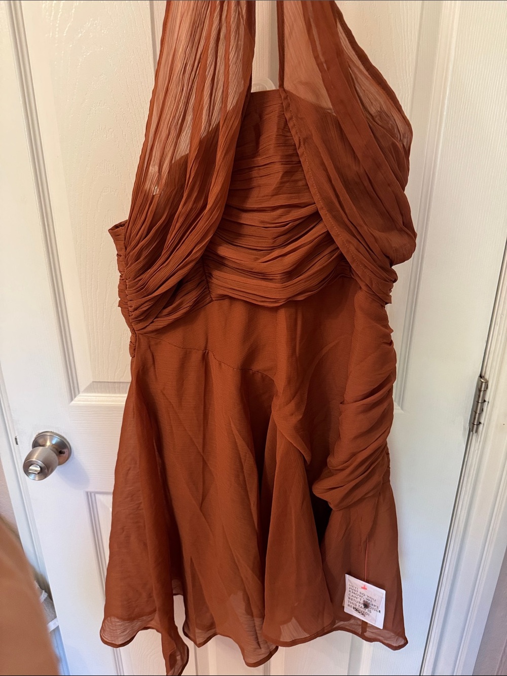 Rust Brown Halter Chiffon Cocktail Dress